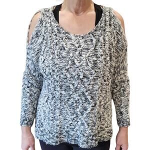 Vintage Havana Black White Speckled Cold Shoulder Knit Sweater Sz S Cozy Capsule